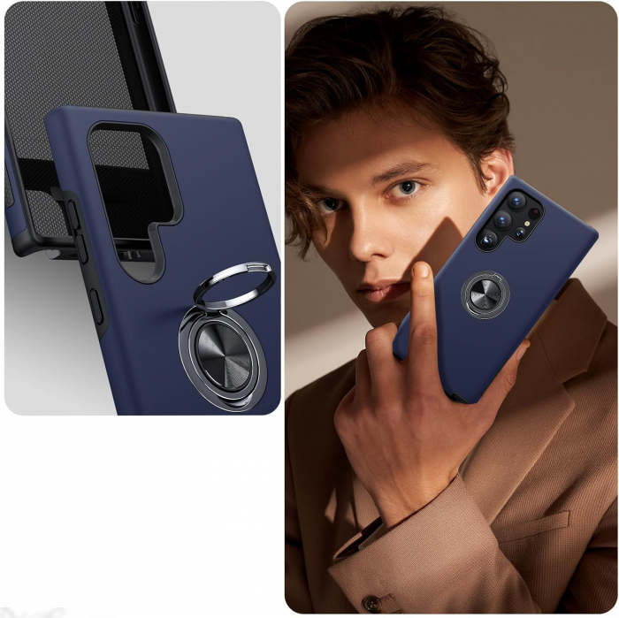 Husă pentru Samsung Galaxy S24 ULTRA, inel multifuncțional 360°, Protecție Militară Antișoc, Blue [3]