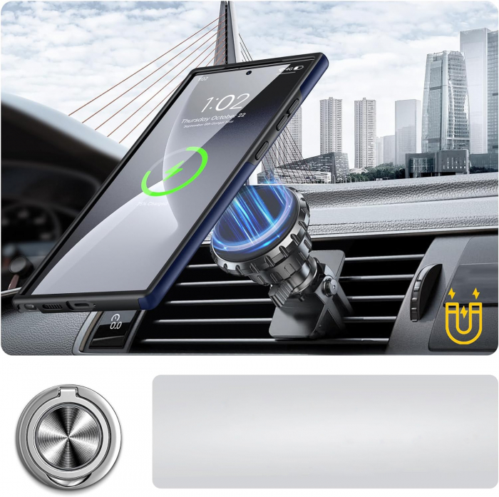Husă pentru Samsung Galaxy S24 ULTRA, inel multifuncțional 360°, Protecție Militară Antișoc, Blue [6]