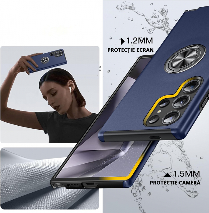 Husă pentru Samsung Galaxy S24 ULTRA, inel multifuncțional 360°, Protecție Militară Antișoc, Blue [4]
