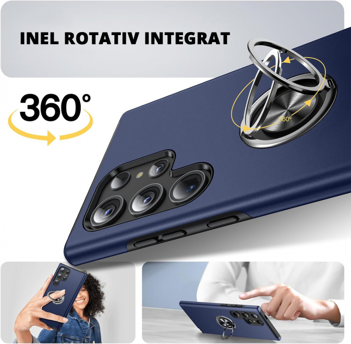 Husă pentru Samsung Galaxy S24 ULTRA, inel multifuncțional 360°, Protecție Militară Antișoc, Blue [7]
