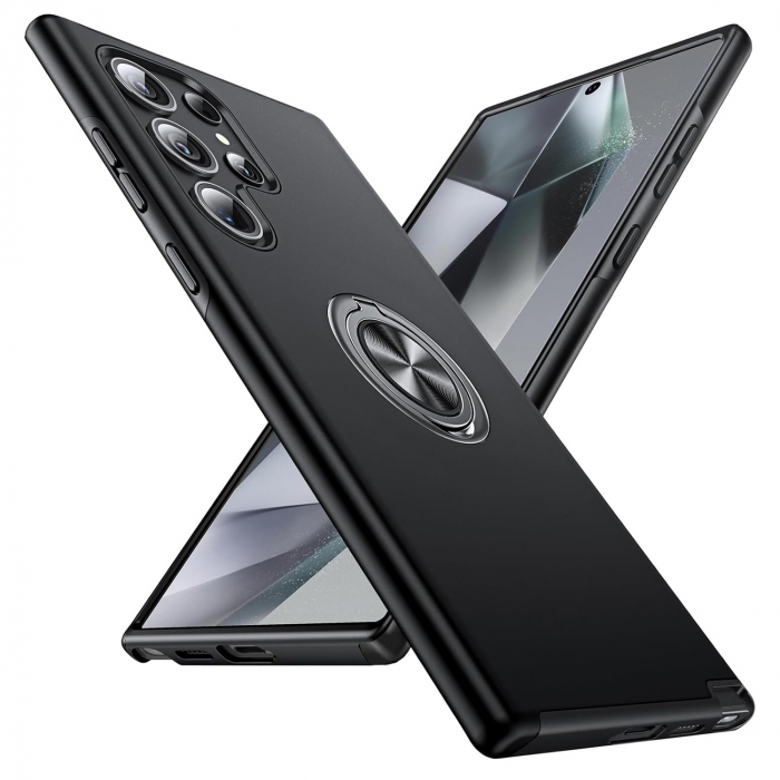 Husă pentru Samsung Galaxy S24 ULTRA, inel multifuncțional 360°, Protecție Militară Antișoc, Negru [1]