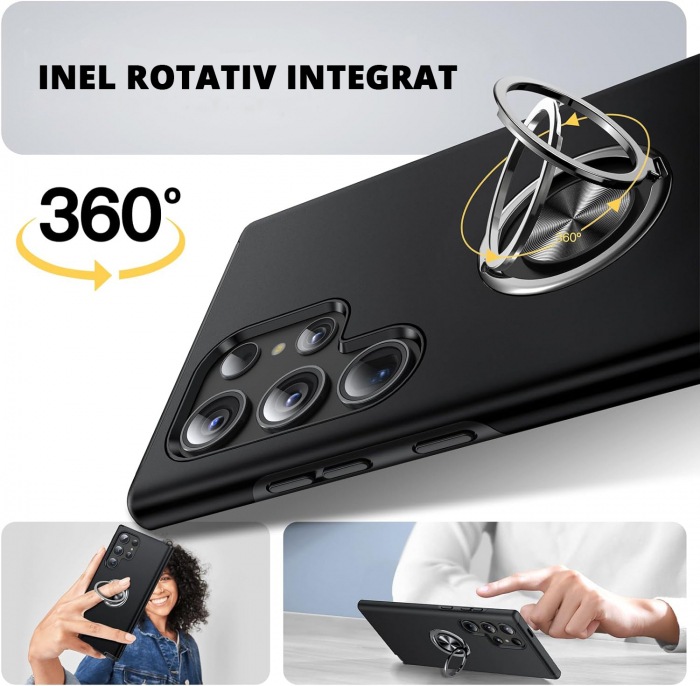Husă pentru Samsung Galaxy S24 ULTRA, inel multifuncțional 360°, Protecție Militară Antișoc, Negru [7]