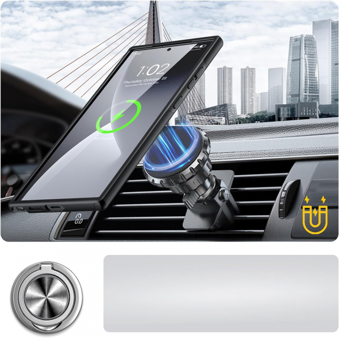 Husă pentru Samsung Galaxy S24 ULTRA, inel multifuncțional 360°, Protecție Militară Antișoc, Negru [6]