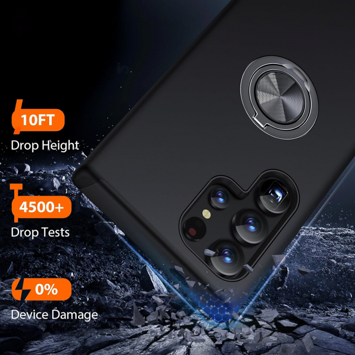 Husă pentru Samsung Galaxy S24 ULTRA, inel multifuncțional 360°, Protecție Militară Antișoc, Negru [5]