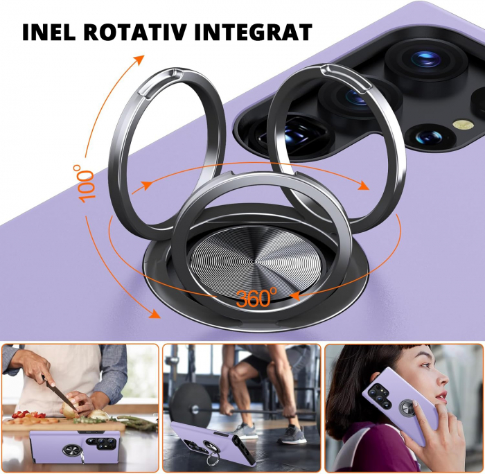 Husă pentru Samsung Galaxy S24 ULTRA, inel multifuncțional 360°, Protecție Militară Antișoc, Purple [7]