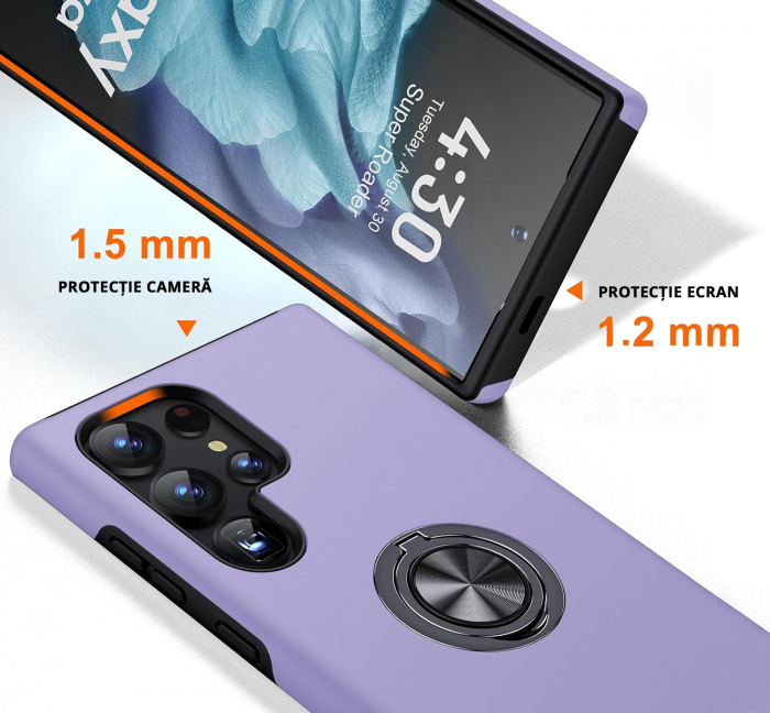 Husă pentru Samsung Galaxy S24 ULTRA, inel multifuncțional 360°, Protecție Militară Antișoc, Purple [4]