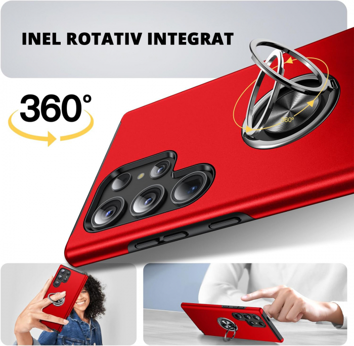 Husă pentru Samsung Galaxy S24 ULTRA, inel multifuncțional 360°, Protecție Militară Antișoc, Roșu [7]