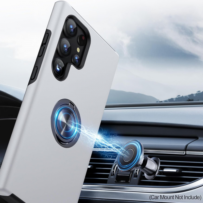 Husă pentru Samsung Galaxy S24 ULTRA, inel multifuncțional 360°, Protecție Militară Antișoc, Silver [6]