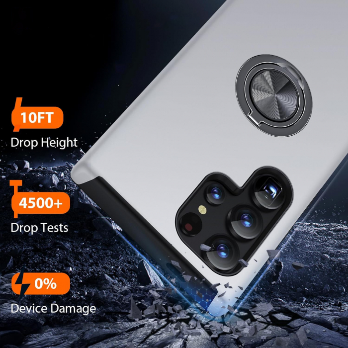 Husă pentru Samsung Galaxy S24 ULTRA, inel multifuncțional 360°, Protecție Militară Antișoc, Silver [5]
