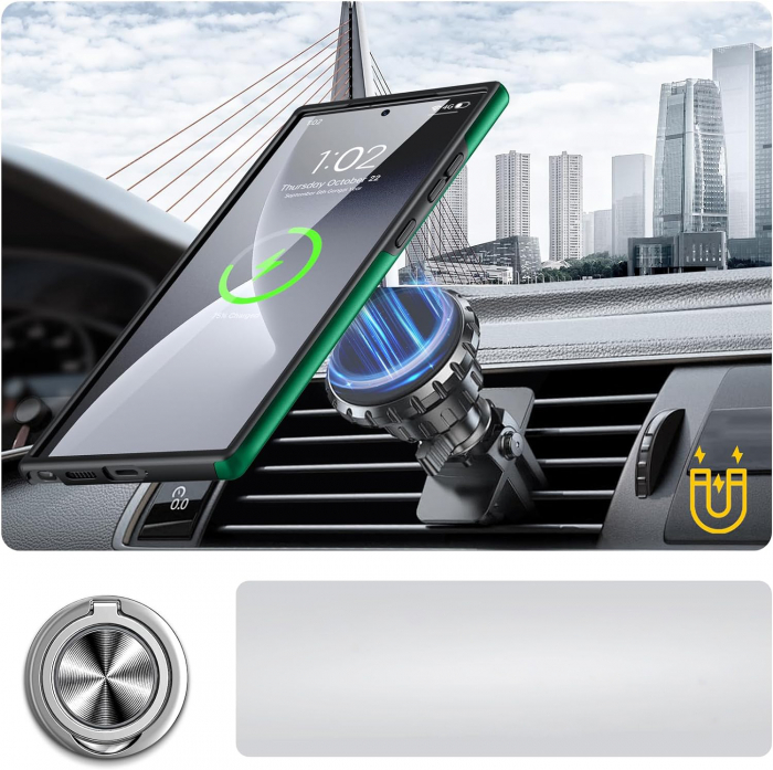 Husă pentru Samsung Galaxy S24 ULTRA, inel multifuncțional 360°, Protecție Militară Antișoc, Verde [6]