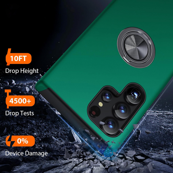 Husă pentru Samsung Galaxy S24 ULTRA, inel multifuncțional 360°, Protecție Militară Antișoc, Verde [5]