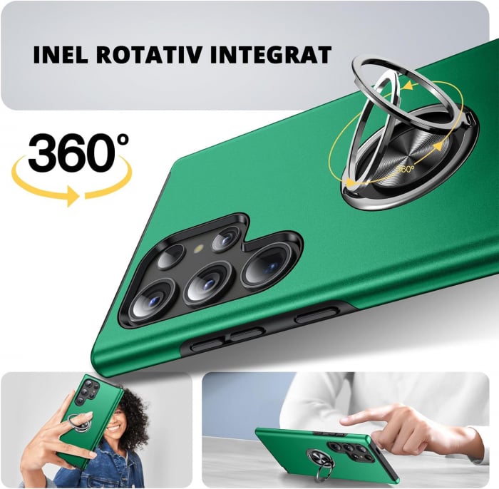 Husă pentru Samsung Galaxy S24 ULTRA, inel multifuncțional 360°, Protecție Militară Antișoc, Verde [7]