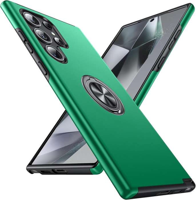 Husă pentru Samsung Galaxy S24 ULTRA, inel multifuncțional 360°, Protecție Militară Antișoc, Verde [1]