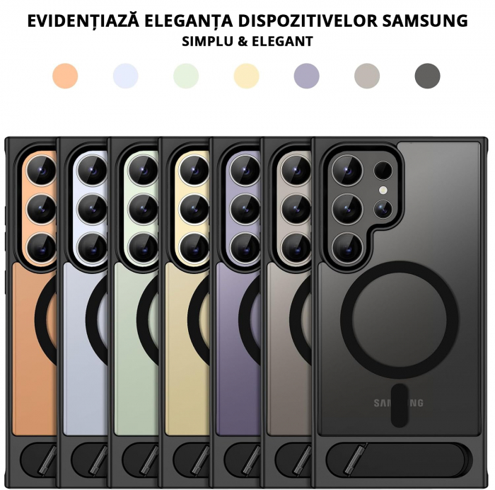 Husă pentru Samsung Galaxy S24 ULTRA, MagSafe, Protecție standard Militar, cu Suport Metalic Încorporat, Negru [7]