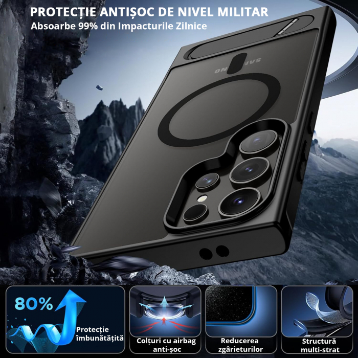 Husă pentru Samsung Galaxy S24 ULTRA, MagSafe, Protecție standard Militar, cu Suport Metalic Încorporat, Negru [3]