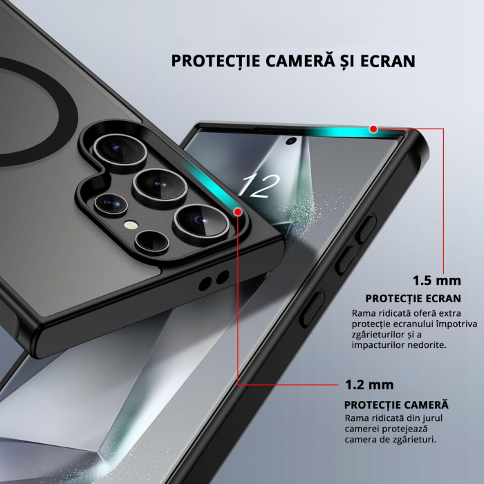 Husă pentru Samsung Galaxy S24 ULTRA, MagSafe, Protecție standard Militar, cu Suport Metalic Încorporat, Negru [2]