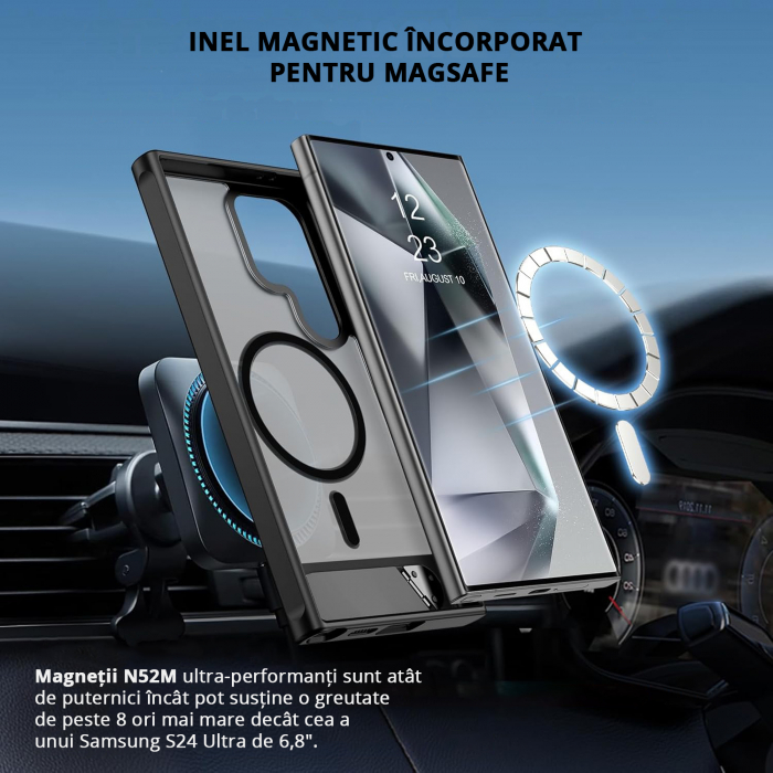 Husă pentru Samsung Galaxy S24 ULTRA, MagSafe, Protecție standard Militar, cu Suport Metalic Încorporat, Negru [4]