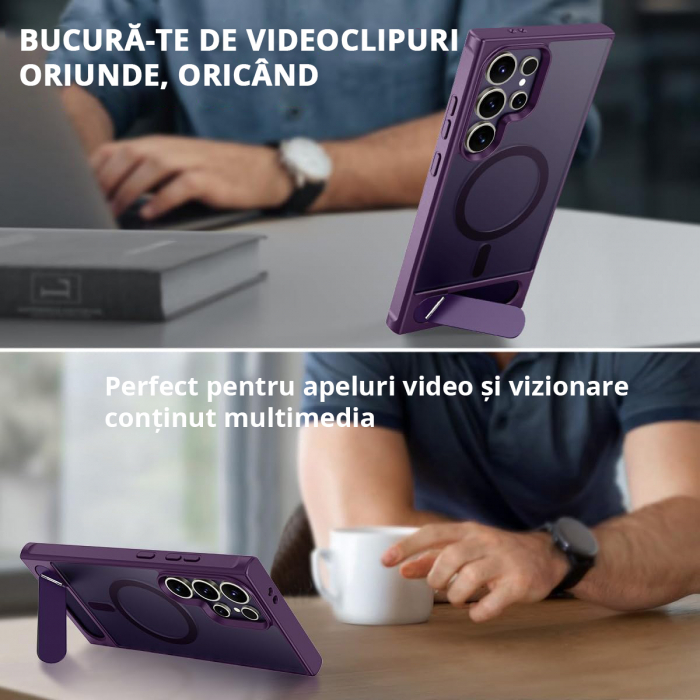 Husă pentru Samsung Galaxy S24 ULTRA, MagSafe, Protecție standard Militar, cu Suport Metalic Încorporat, Violet [5]