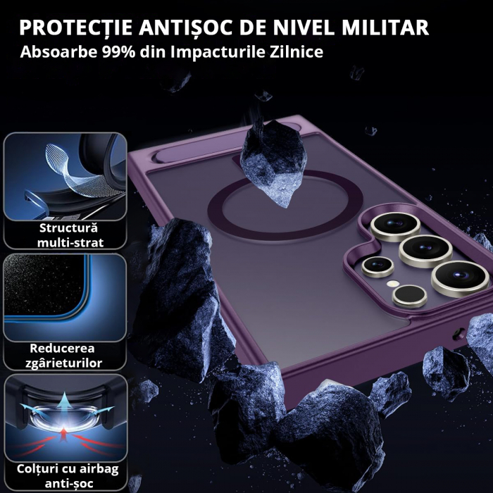 Husă pentru Samsung Galaxy S24 ULTRA, MagSafe, Protecție standard Militar, cu Suport Metalic Încorporat, Violet [2]