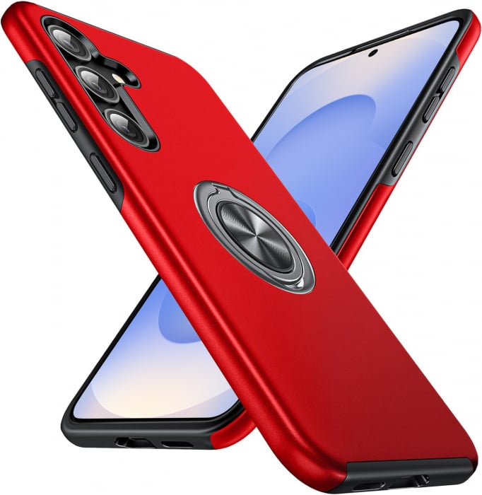 Husă pentru Samsung Galaxy S25, inel multifuncțional 360°, Protecție Militară Antișoc, Roșu [1]