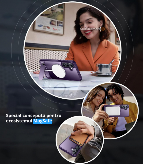Husă pentru Samsung Galaxy S25, MagSafe, Protecție standard Militar, cu Suport Metalic Încorporat, Violet [7]