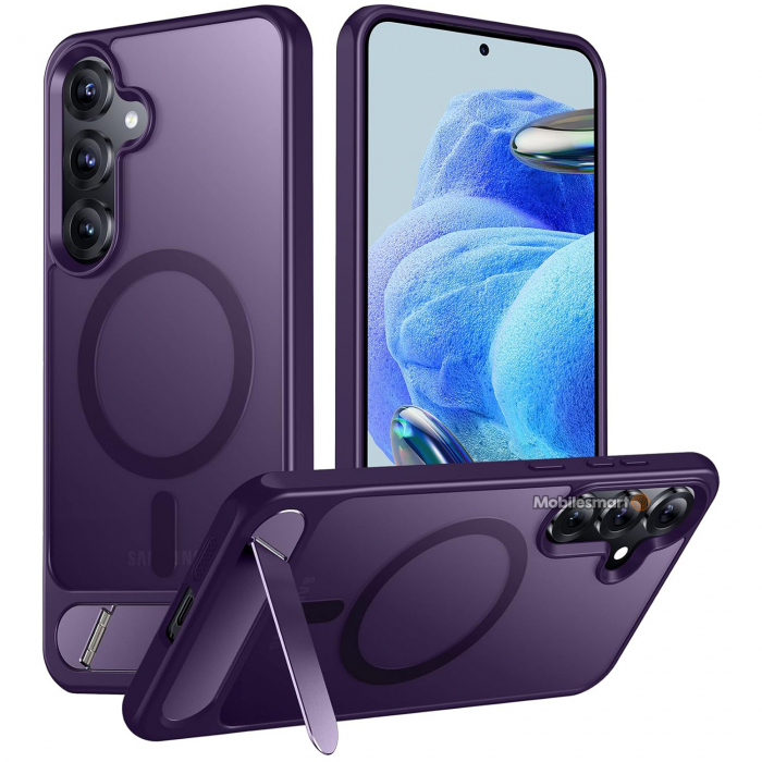 Husă pentru Samsung Galaxy S25, MagSafe, Protecție standard Militar, cu Suport Metalic Încorporat, Violet [1]