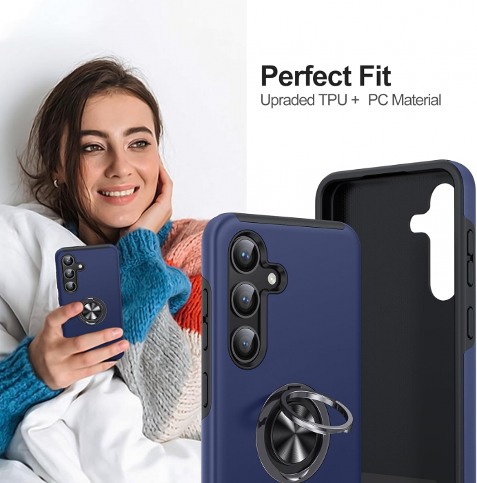 Husă pentru Samsung Galaxy S25 PLUS, inel multifuncțional 360°, Protecție Militară Antișoc, Blue [8]