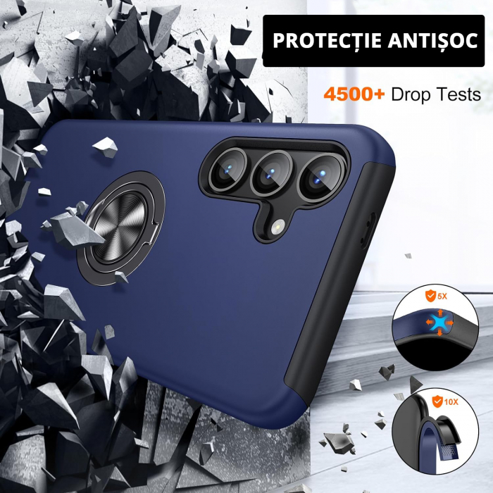 Husă pentru Samsung Galaxy S25 PLUS, inel multifuncțional 360°, Protecție Militară Antișoc, Blue [4]