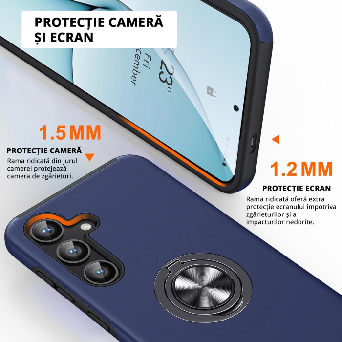 Husă pentru Samsung Galaxy S25 PLUS, inel multifuncțional 360°, Protecție Militară Antișoc, Blue [3]