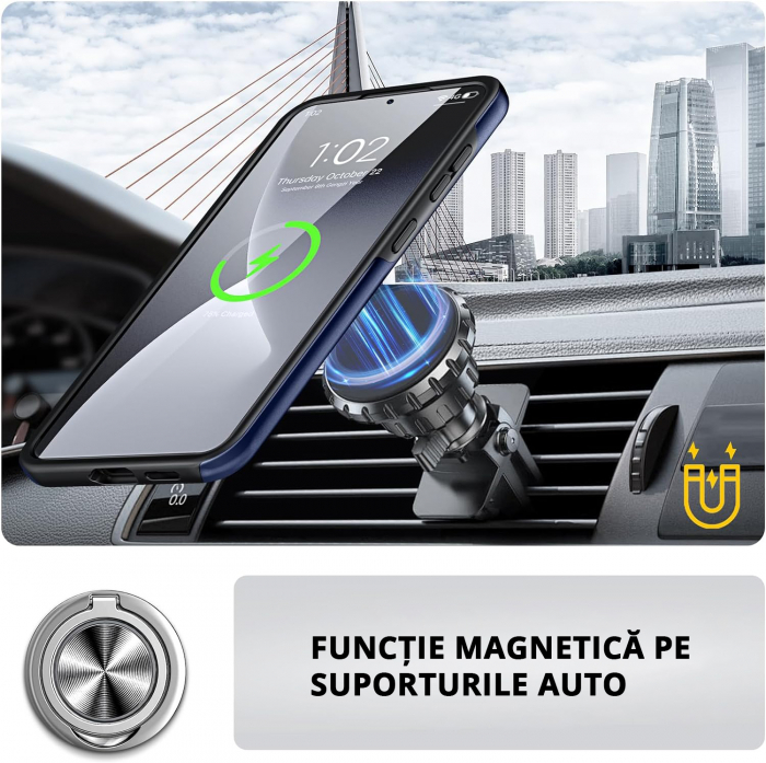 Husă pentru Samsung Galaxy S25 PLUS, inel multifuncțional 360°, Protecție Militară Antișoc, Blue [6]