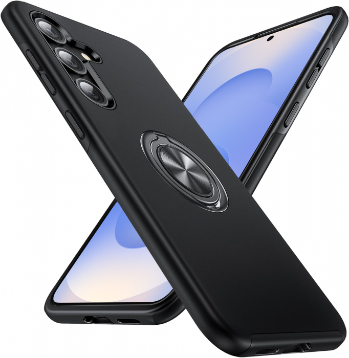 Husă pentru Samsung Galaxy S25 PLUS, inel multifuncțional 360°, Protecție Militară Antișoc, Negru [1]