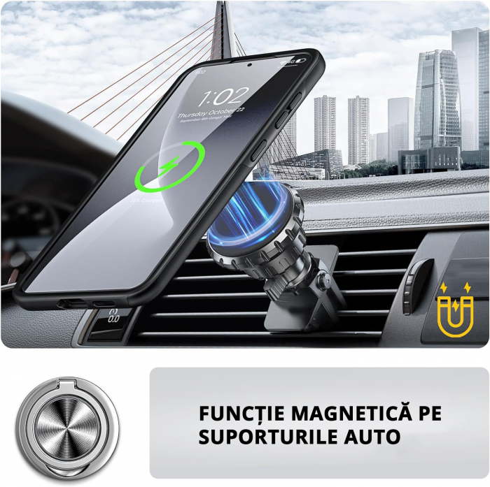 Husă pentru Samsung Galaxy S25 PLUS, inel multifuncțional 360°, Protecție Militară Antișoc, Negru [6]