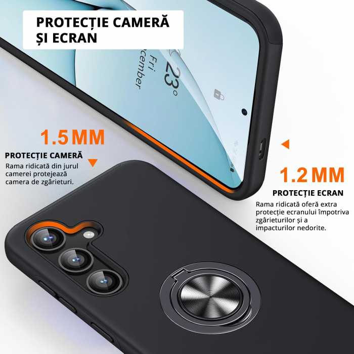 Husă pentru Samsung Galaxy S25 PLUS, inel multifuncțional 360°, Protecție Militară Antișoc, Negru [3]