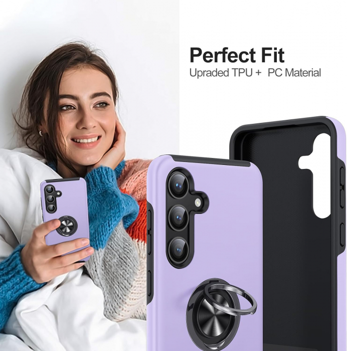 Husă pentru Samsung Galaxy S25 PLUS, inel multifuncțional 360°, Protecție Militară Antișoc, Purple [7]