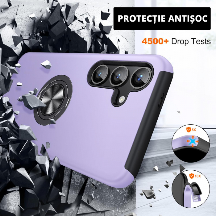 Husă pentru Samsung Galaxy S25 PLUS, inel multifuncțional 360°, Protecție Militară Antișoc, Purple [4]