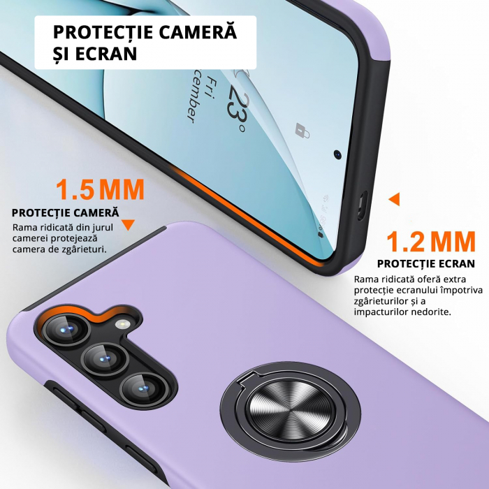 Husă pentru Samsung Galaxy S25 PLUS, inel multifuncțional 360°, Protecție Militară Antișoc, Purple [3]