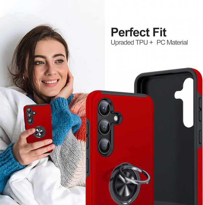 Husă pentru Samsung Galaxy S25 PLUS, inel multifuncțional 360°, Protecție Militară Antișoc, Roșu [8]