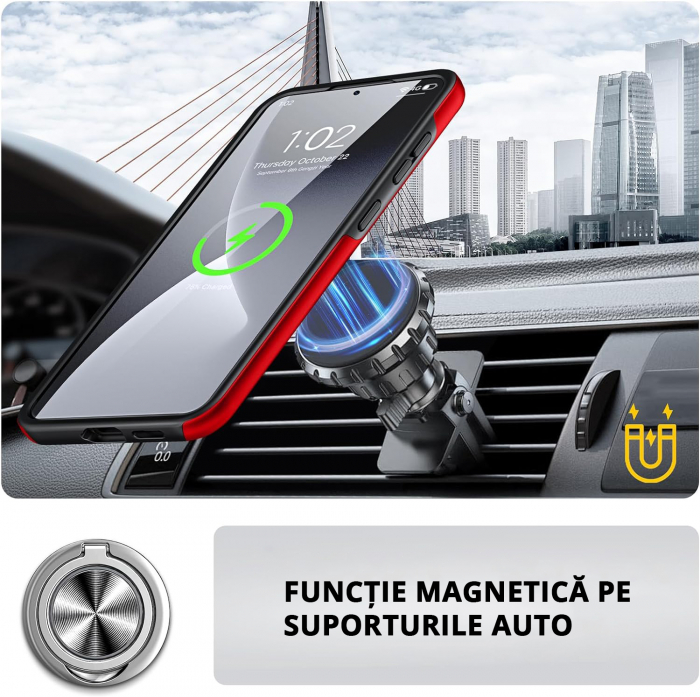 Husă pentru Samsung Galaxy S25 PLUS, inel multifuncțional 360°, Protecție Militară Antișoc, Roșu [6]