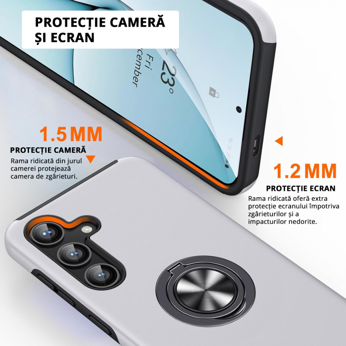 Husă pentru Samsung Galaxy S25 PLUS, inel multifuncțional 360°, Protecție Militară Antișoc, Silver [3]
