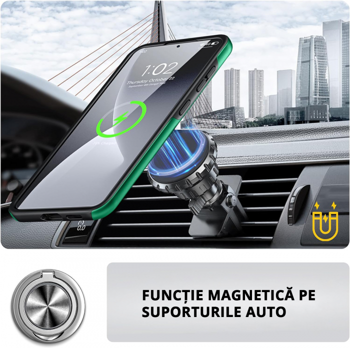 Husă pentru Samsung Galaxy S25 PLUS, inel multifuncțional 360°, Protecție Militară Antișoc, Verde [6]