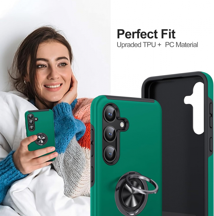 Husă pentru Samsung Galaxy S25 PLUS, inel multifuncțional 360°, Protecție Militară Antișoc, Verde [8]