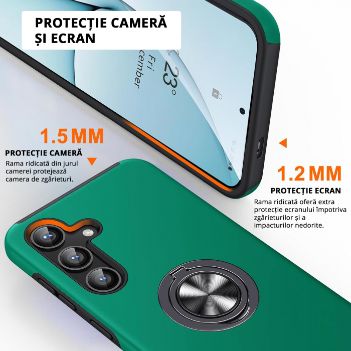 Husă pentru Samsung Galaxy S25 PLUS, inel multifuncțional 360°, Protecție Militară Antișoc, Verde [3]