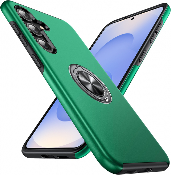 Husă pentru Samsung Galaxy S25 PLUS, inel multifuncțional 360°, Protecție Militară Antișoc, Verde [1]