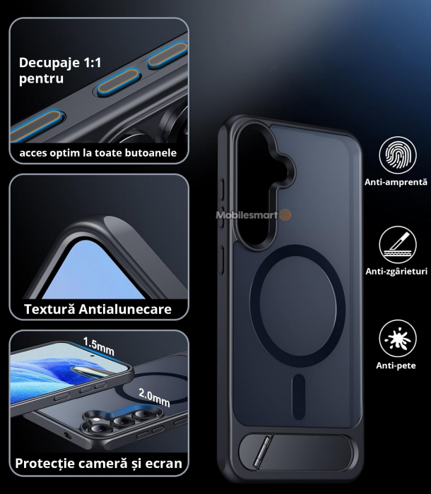 Husă pentru Samsung Galaxy S25 PLUS, MagSafe, Protecție standard Militar, cu Suport Metalic Încorporat, Negru [5]