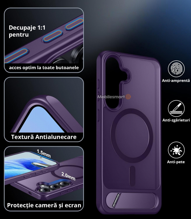 Husă pentru Samsung Galaxy S25 PLUS, MagSafe, Protecție standard Militar, cu Suport Metalic Încorporat, Violet [4]