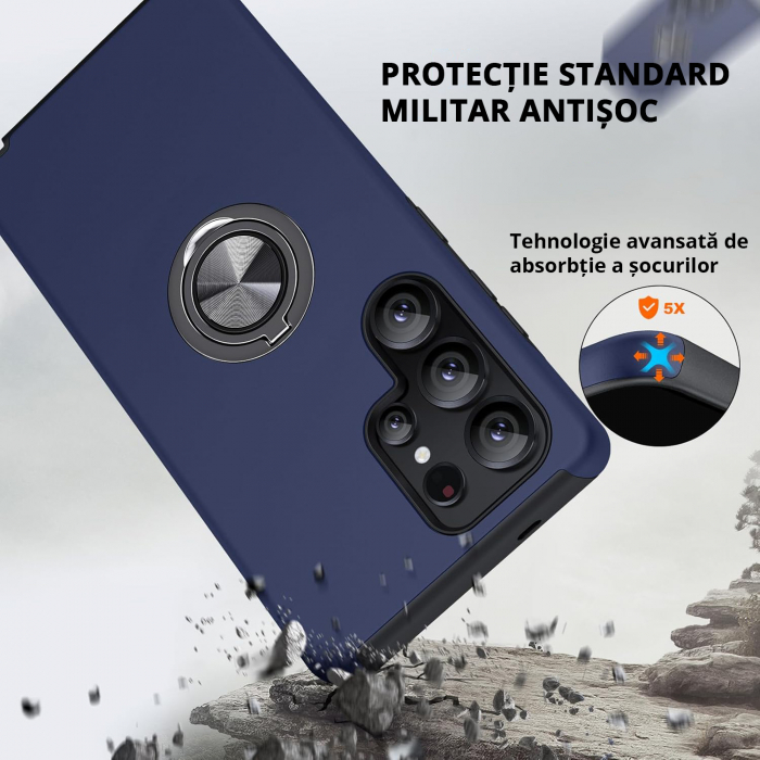 Husă pentru Samsung Galaxy S25 ULTRA, inel multifuncțional 360°, Protecție Militară Antișoc, Blue [4]