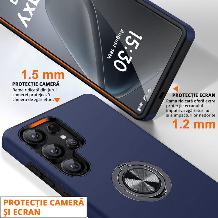 Husă pentru Samsung Galaxy S25 ULTRA, inel multifuncțional 360°, Protecție Militară Antișoc, Blue [3]