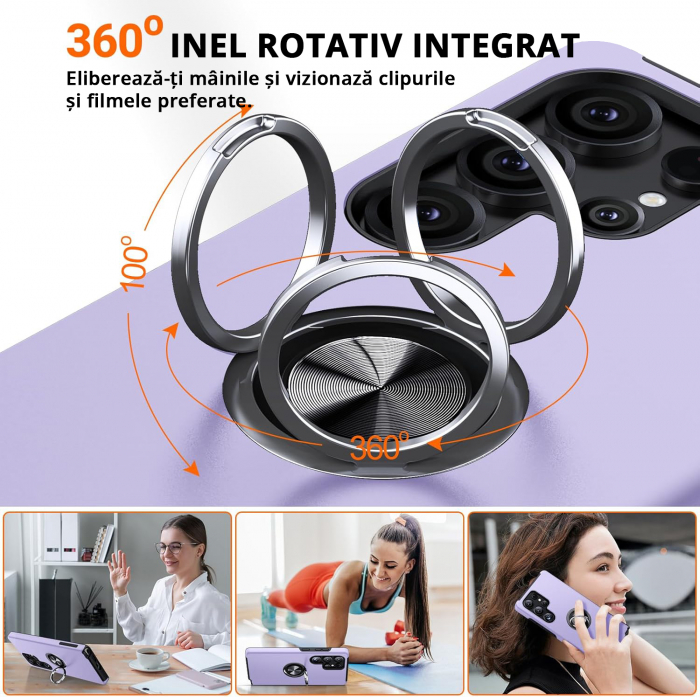 Husă pentru Samsung Galaxy S25 ULTRA, inel multifuncțional 360°, Protecție Militară Antișoc, Purple [5]