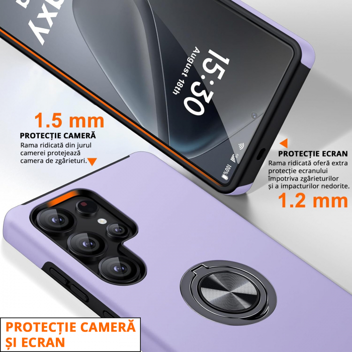 Husă pentru Samsung Galaxy S25 ULTRA, inel multifuncțional 360°, Protecție Militară Antișoc, Purple [3]