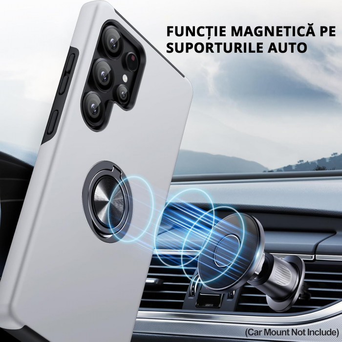 Husă pentru Samsung Galaxy S25 ULTRA, inel multifuncțional 360°, Protecție Militară Antișoc, Silver [6]